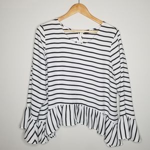 a.n.a. Black and White Stripe Peplum Blouse